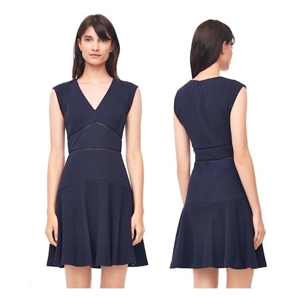 Rebecca Taylor Textured Fit & Flare Dress Women's 6 Navy Sleeveless Elegant Chic